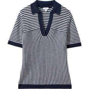 REISS STEVIE Linen Blend Open Collar Striped Polo Shirt